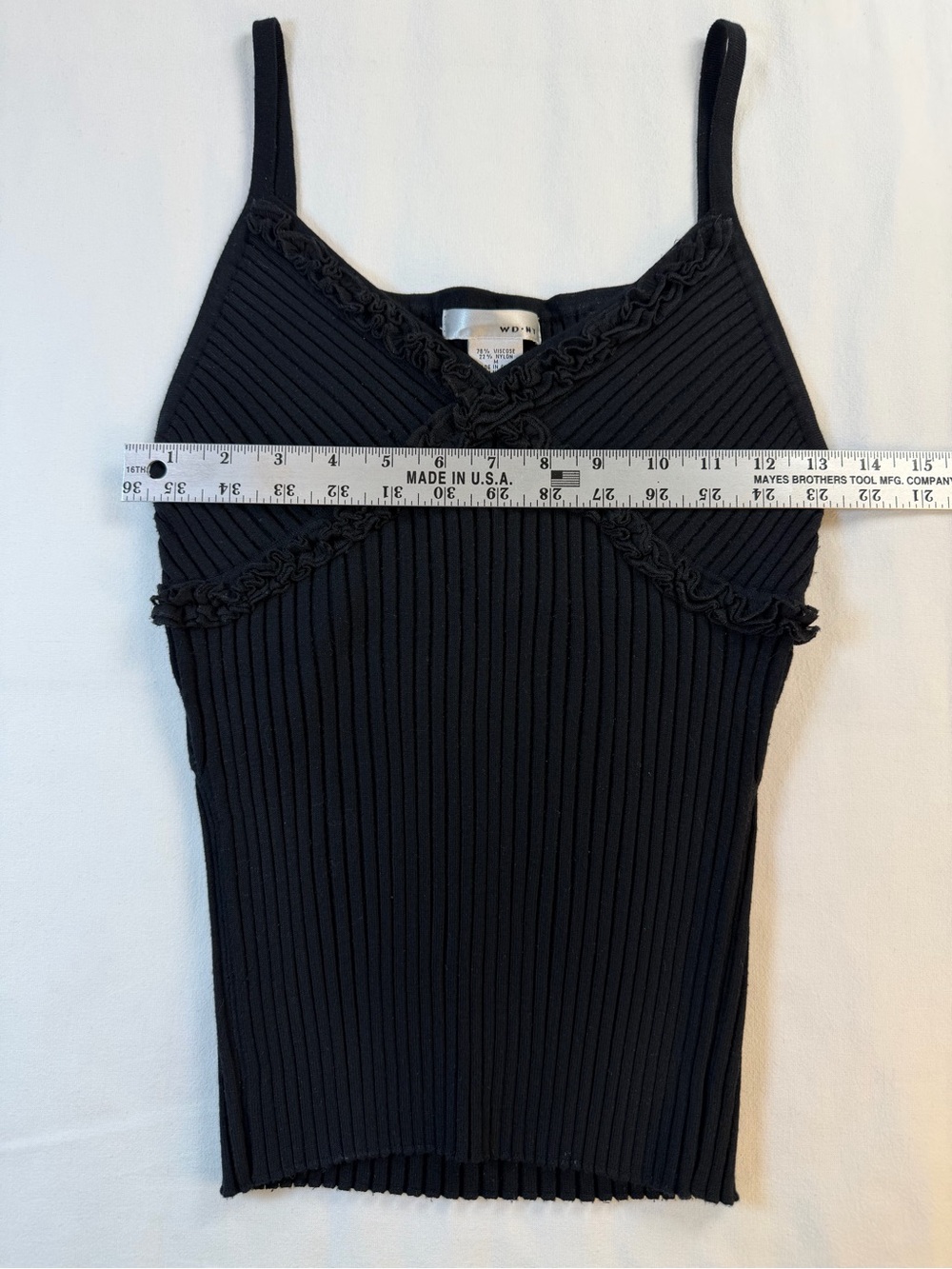 Y2K Black Ribbed Knit Tank with Ruffle Trim Whimsigoth Minimalist EUC - Picture 8 of 9